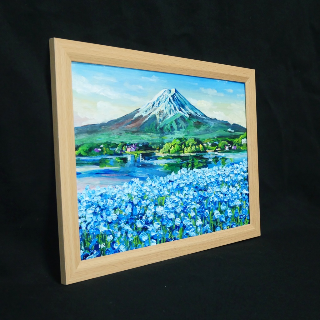 油絵 原画【湖畔に揺れる青い奇跡】風景画 青 ブルー 癒やし インテリア 絵画