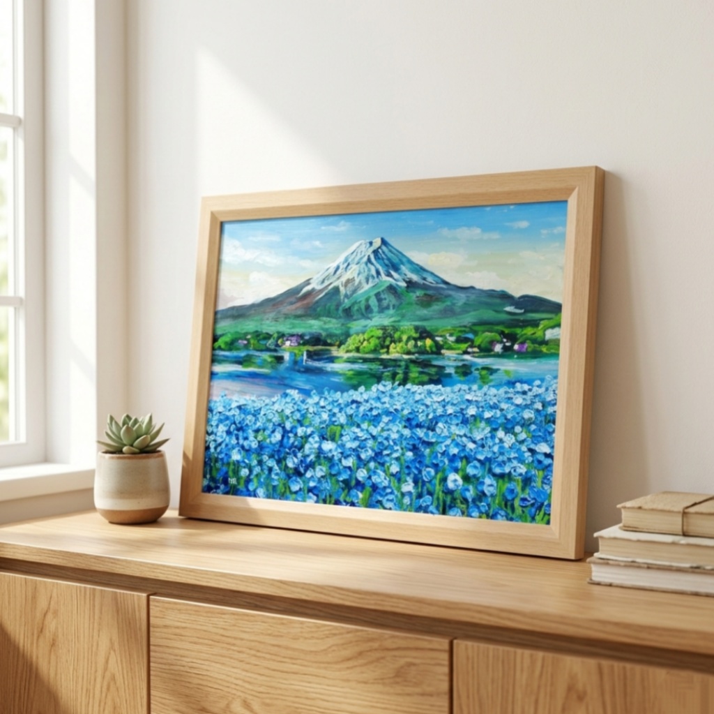 油絵 原画【湖畔に揺れる青い奇跡】風景画 青 ブルー 癒やし インテリア 絵画