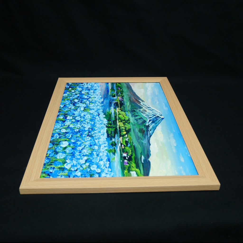 油絵 原画【湖畔に揺れる青い奇跡】風景画 青 ブルー 癒やし インテリア 絵画