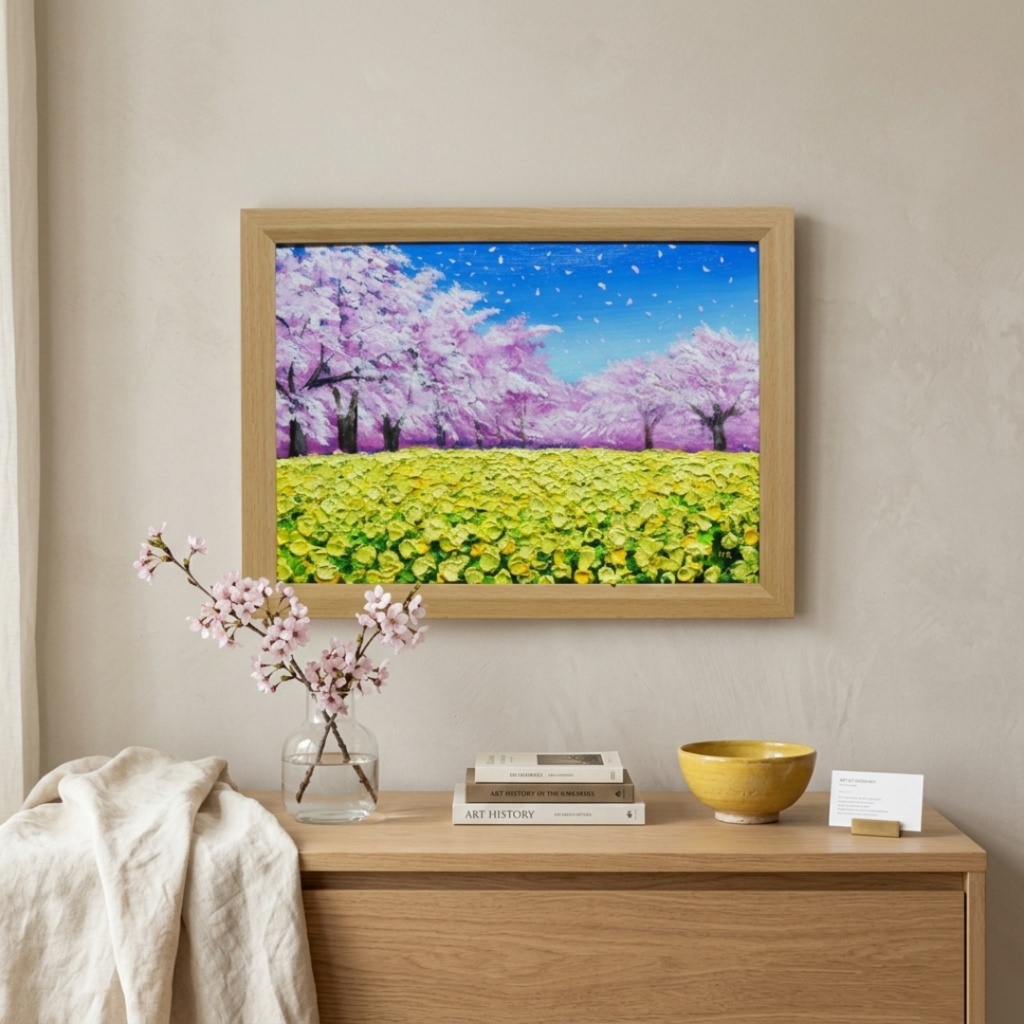 春を呼ぶ油彩画「生命の輝きと春の風」 一点物 インテリアアート