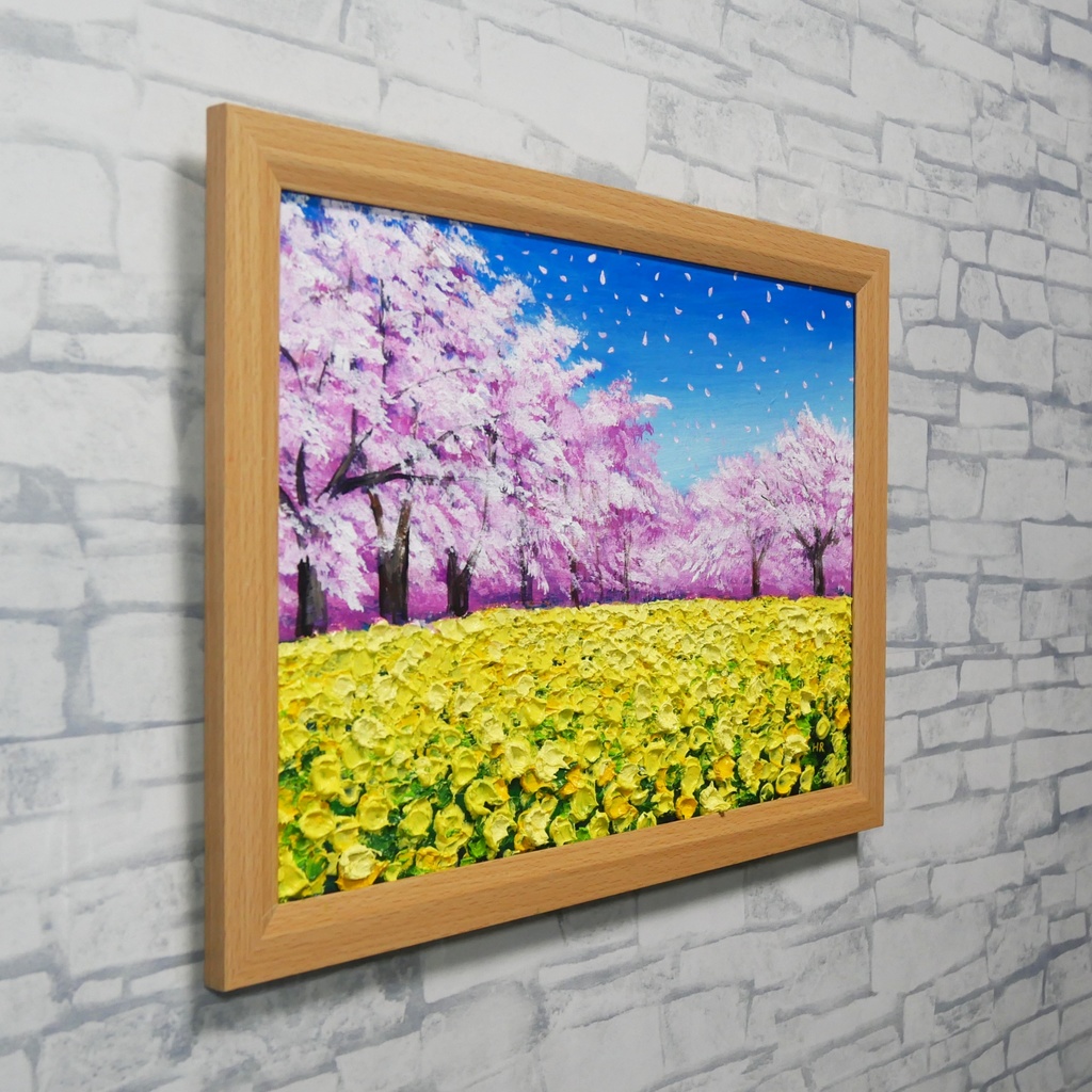 春を呼ぶ油彩画「生命の輝きと春の風」 一点物 インテリアアート