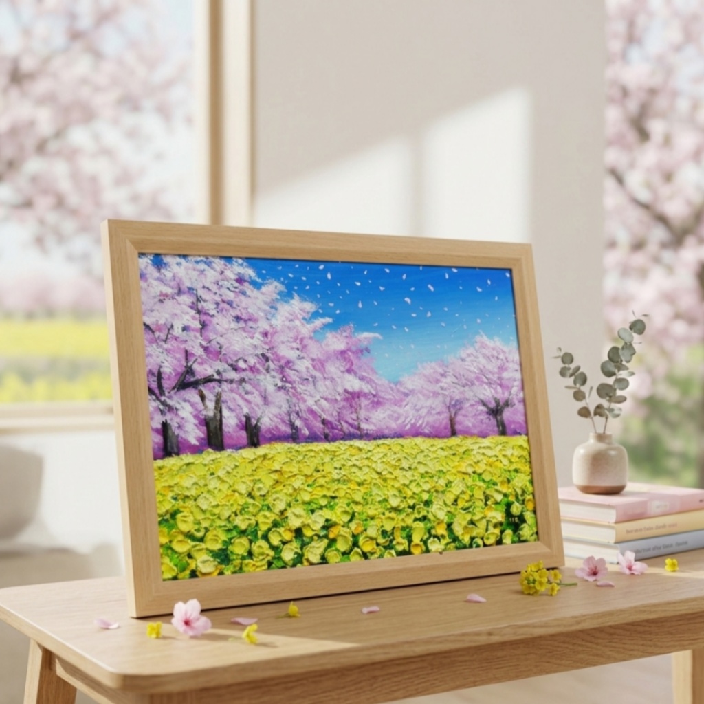 春を呼ぶ油彩画「生命の輝きと春の風」 一点物 インテリアアート