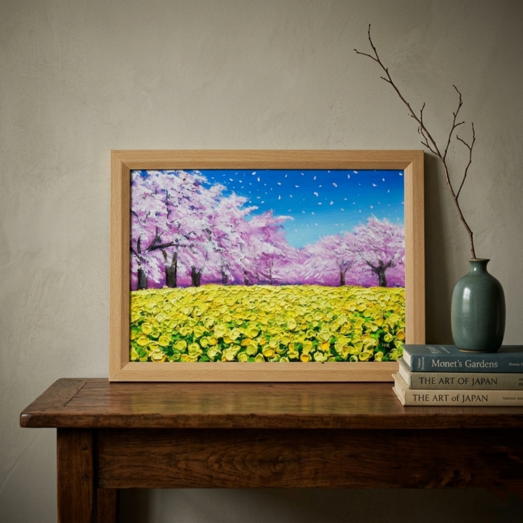 春を呼ぶ油彩画「生命の輝きと春の風」 一点物 インテリアアート