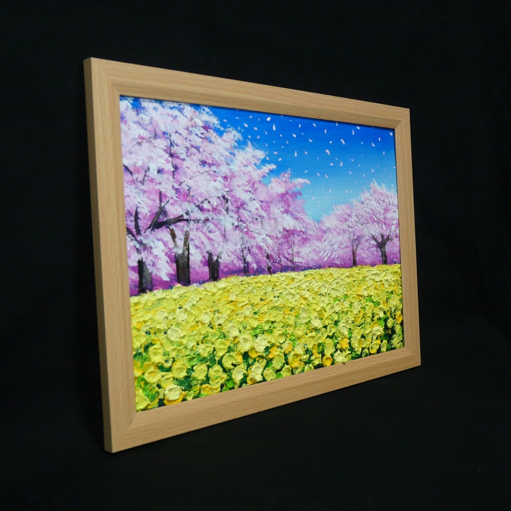 春を呼ぶ油彩画「生命の輝きと春の風」 一点物 インテリアアート