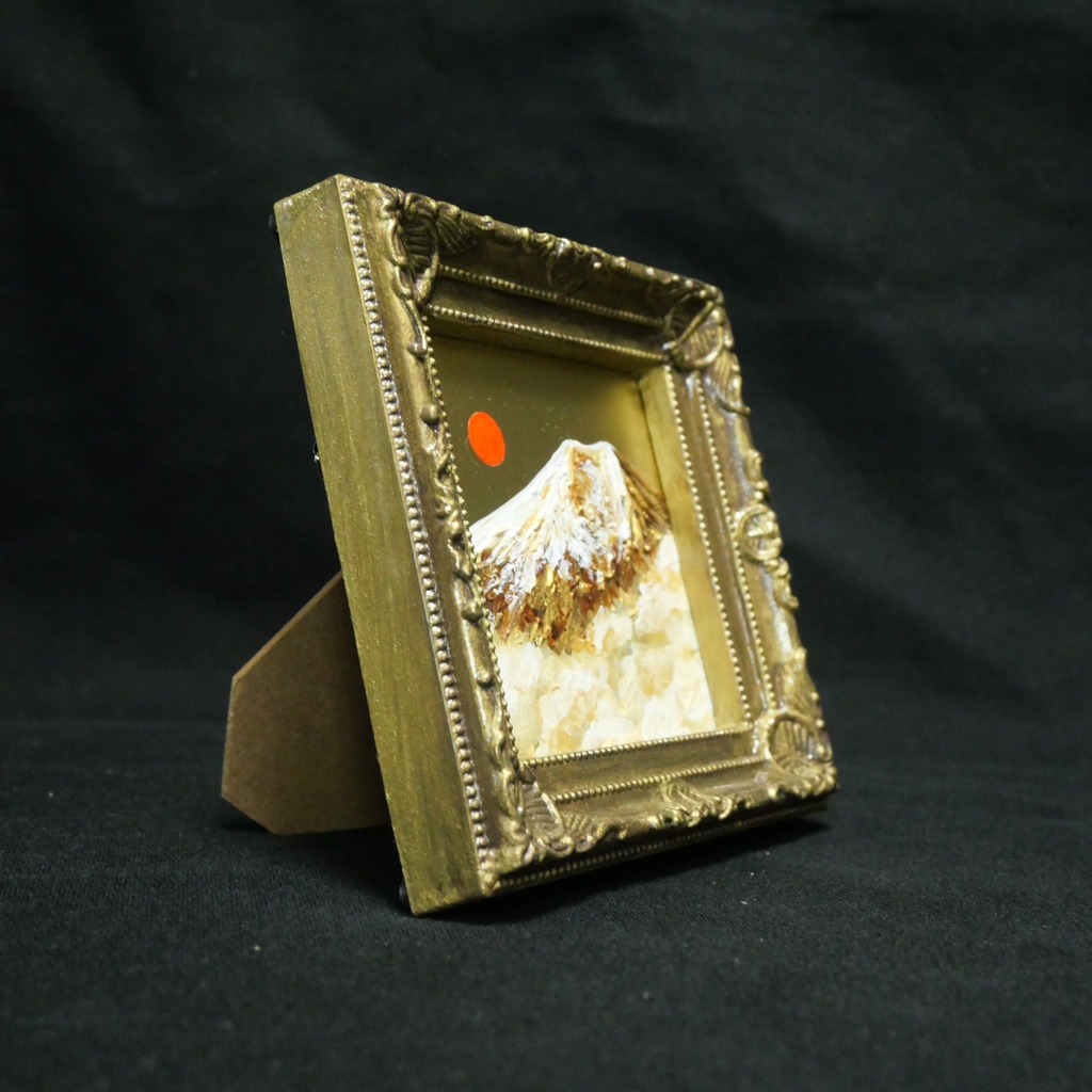 黄金に輝く富士山|油絵ミニ絵画|開運・金運アップの縁起物プチアート