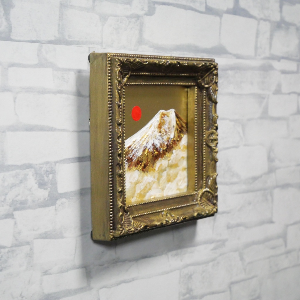 黄金に輝く富士山|油絵ミニ絵画|開運・金運アップの縁起物プチアート
