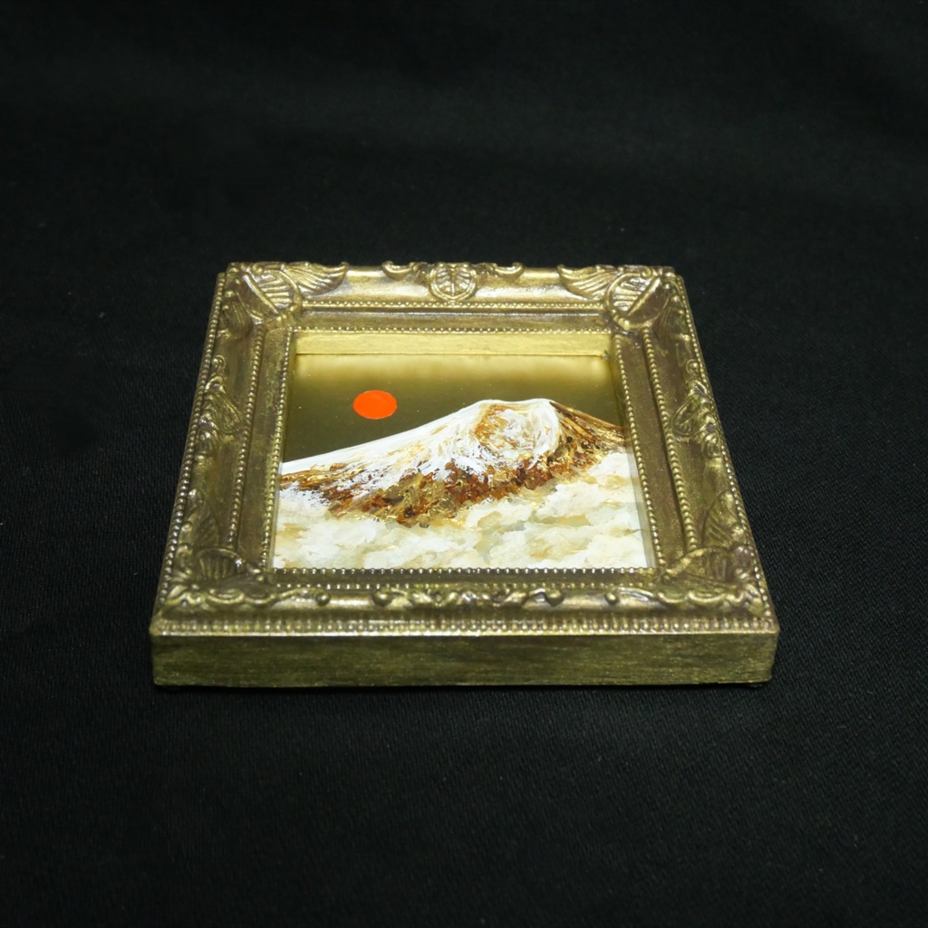 黄金に輝く富士山|油絵ミニ絵画|開運・金運アップの縁起物プチアート