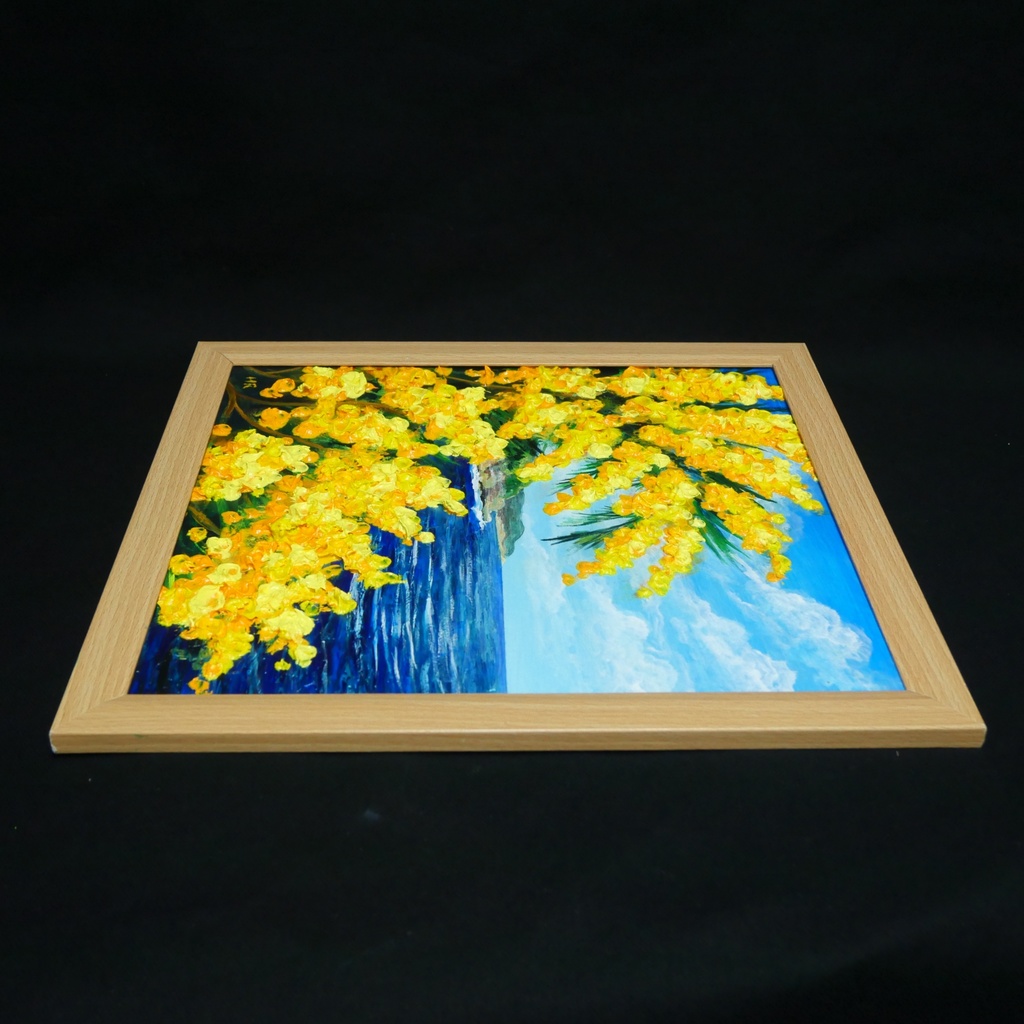 【一点物】【心癒される春の景色 ~ミモザと青い海~】春の景色|油絵・原画・インテリア・ギフト・ラッピング