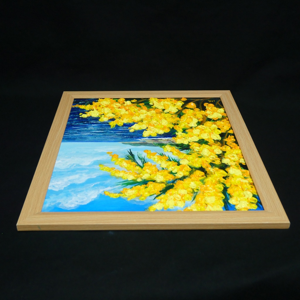 【一点物】【心癒される春の景色 ~ミモザと青い海~】春の景色|油絵・原画・インテリア・ギフト・ラッピング