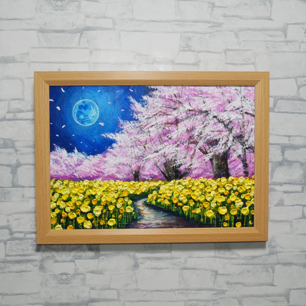 【心癒される春の夜:静寂を照らす月の光】|油彩画 原画 絵画・インテリア・ギフト・ラッピング