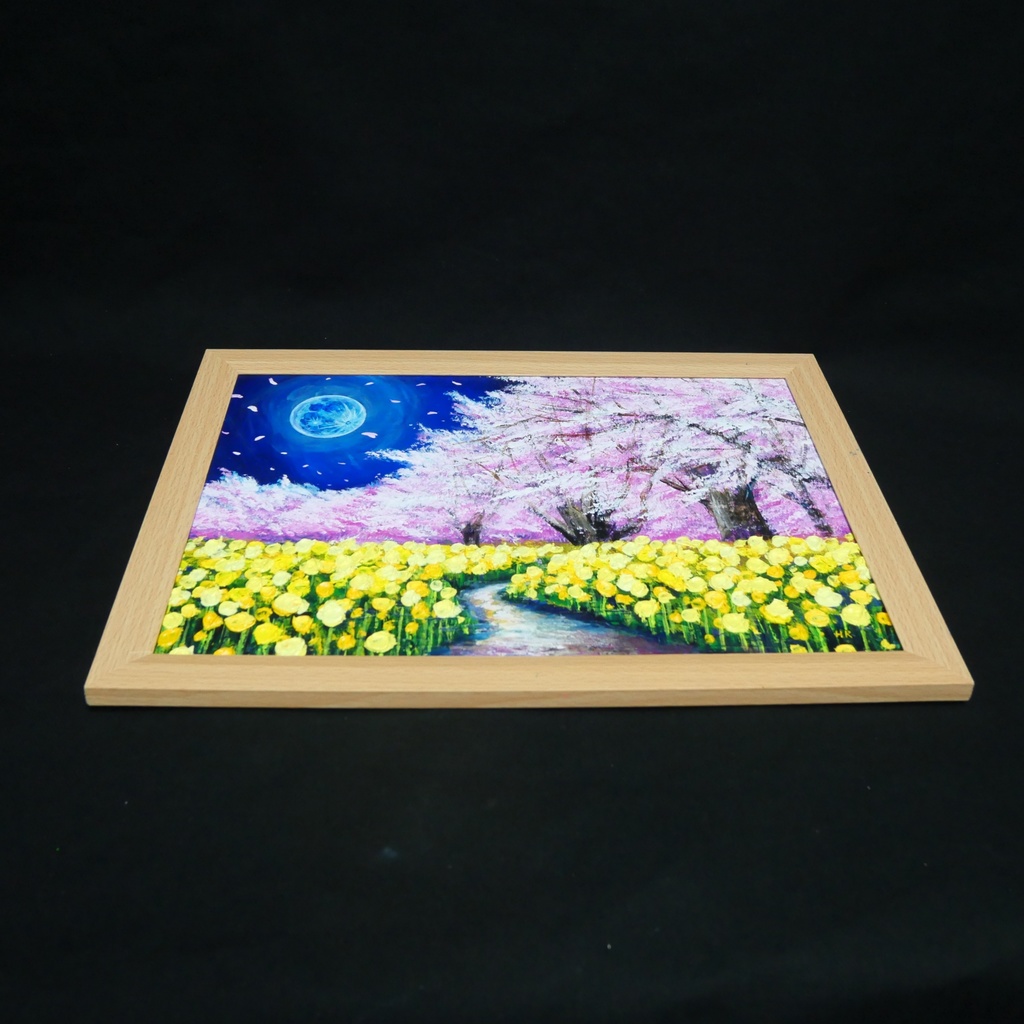 【心癒される春の夜:静寂を照らす月の光】|油彩画 原画 絵画・インテリア・ギフト・ラッピング