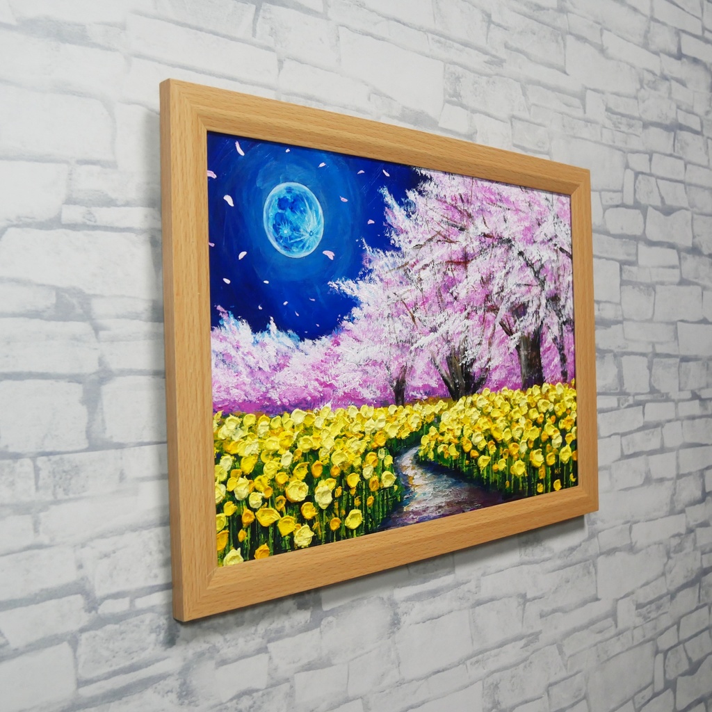 【心癒される春の夜:静寂を照らす月の光】|油彩画 原画 絵画・インテリア・ギフト・ラッピング