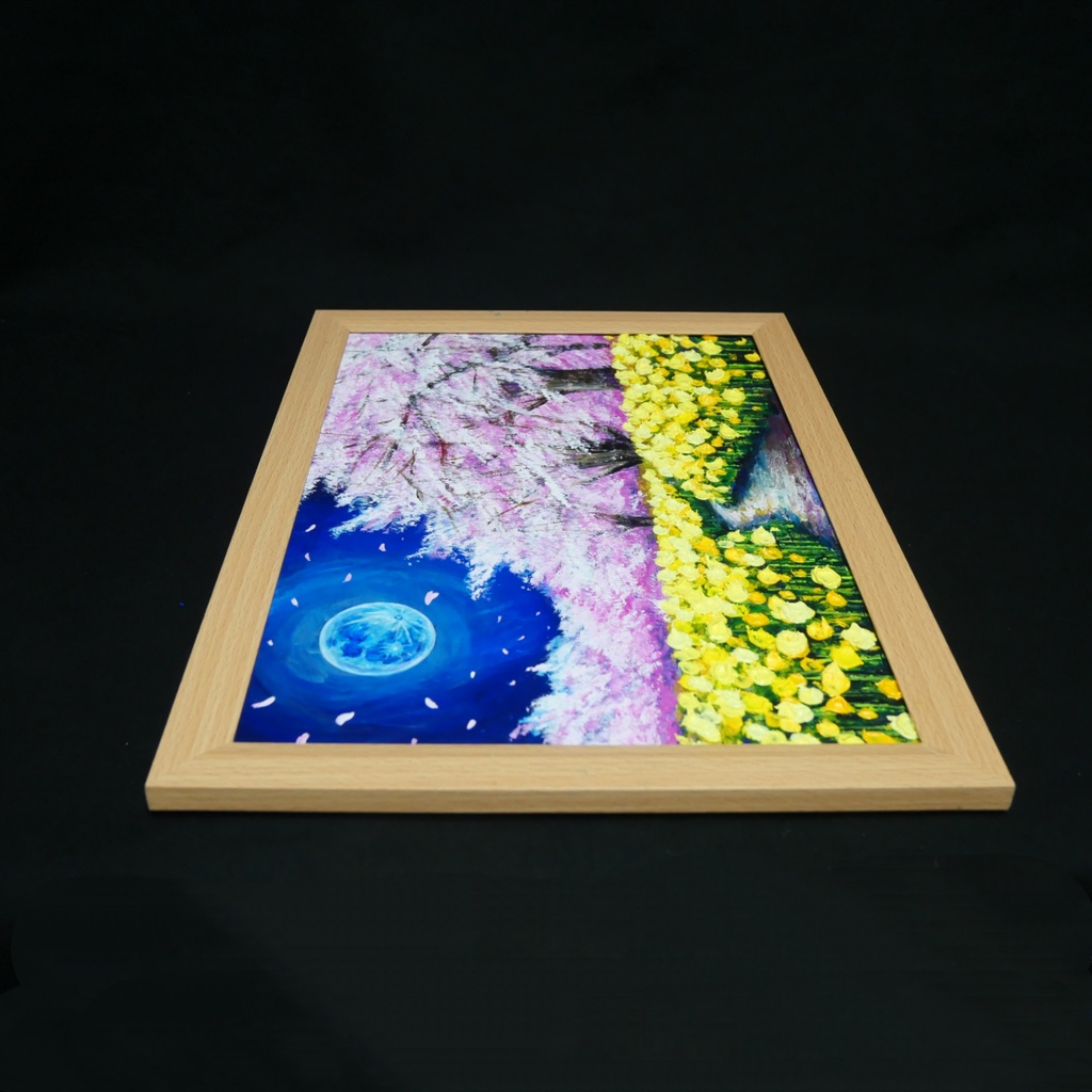 【心癒される春の夜:静寂を照らす月の光】|油彩画 原画 絵画・インテリア・ギフト・ラッピング