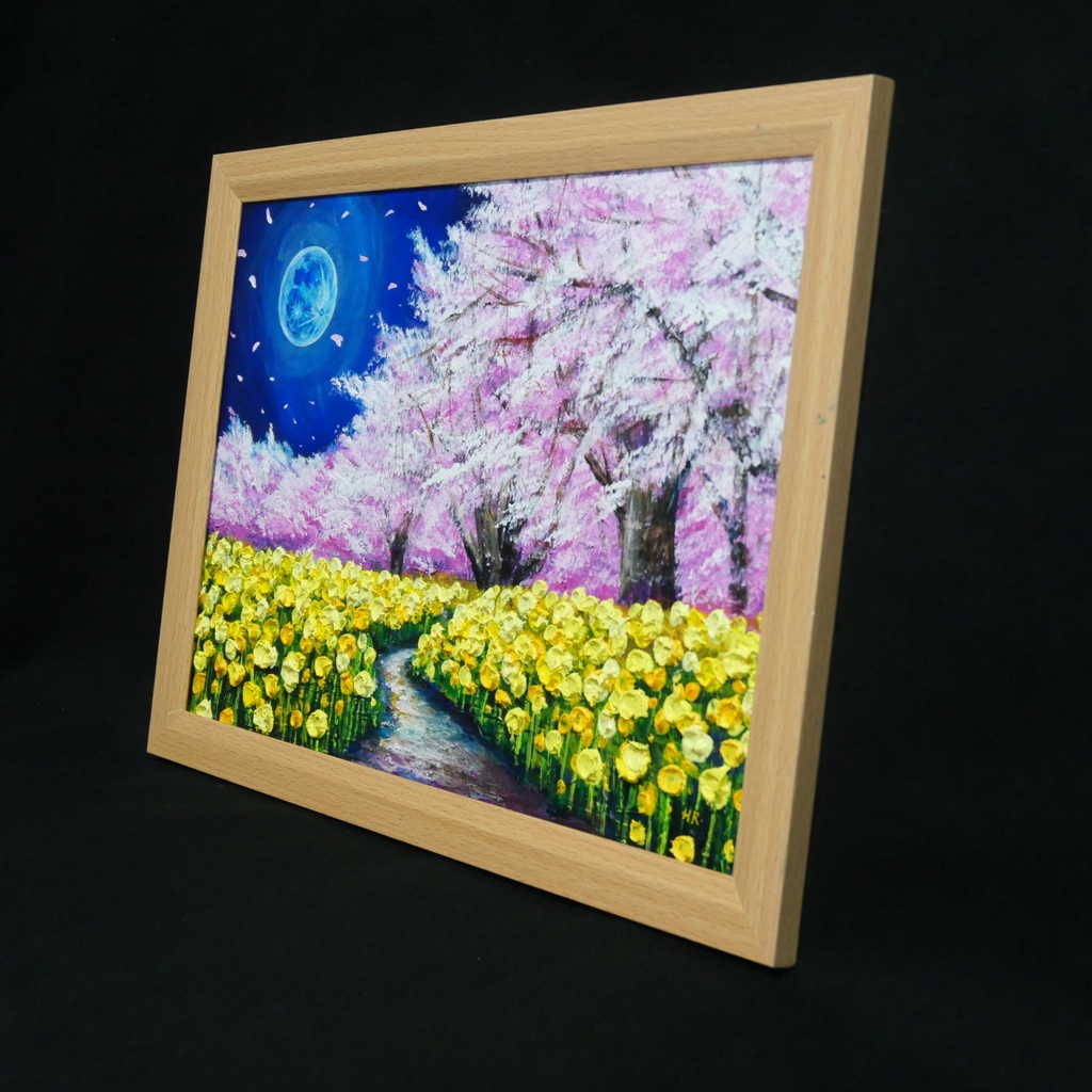 【心癒される春の夜:静寂を照らす月の光】|油彩画 原画 絵画・インテリア・ギフト・ラッピング