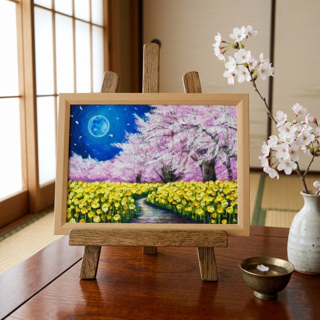 【心癒される春の夜:静寂を照らす月の光】|油彩画 原画 絵画・インテリア・ギフト・ラッピング