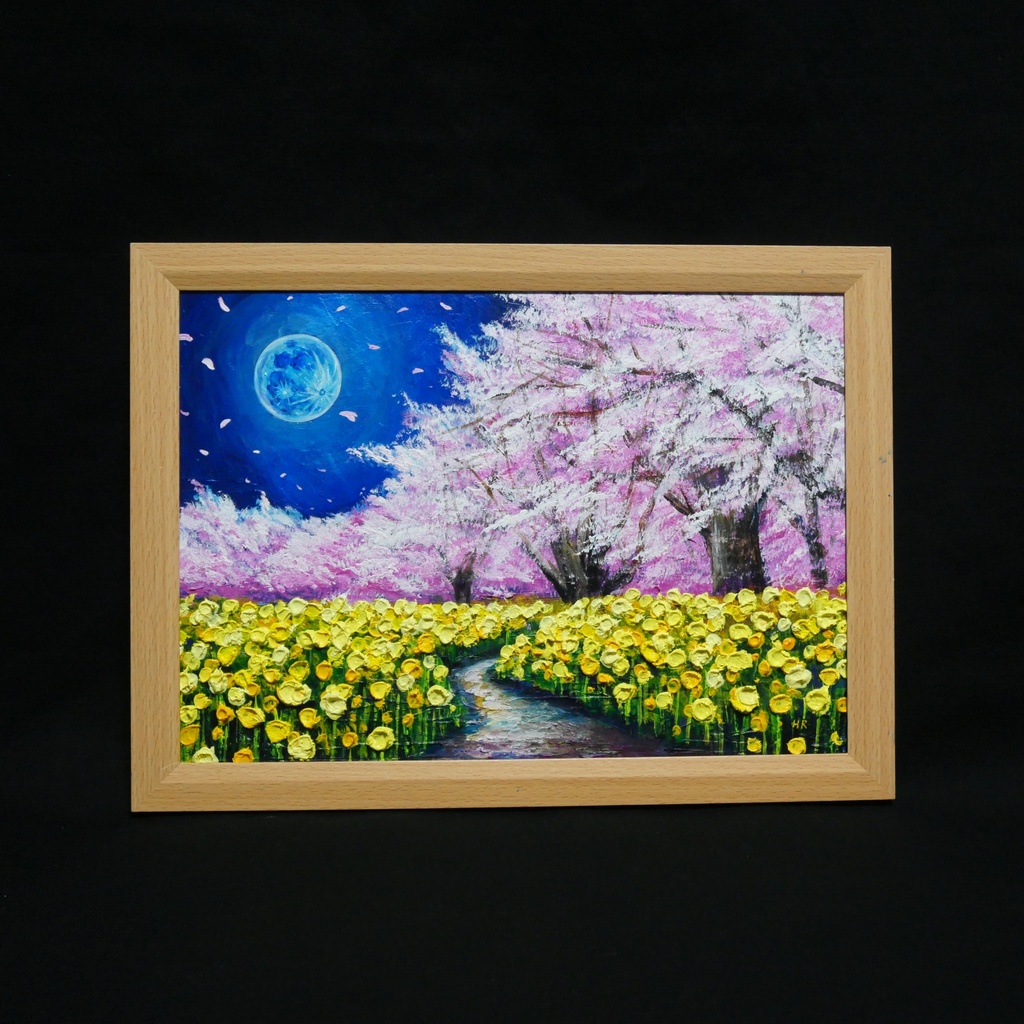 【心癒される春の夜:静寂を照らす月の光】|油彩画 原画 絵画・インテリア・ギフト・ラッピング