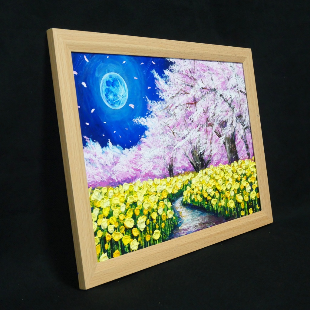 【心癒される春の夜:静寂を照らす月の光】|油彩画 原画 絵画・インテリア・ギフト・ラッピング