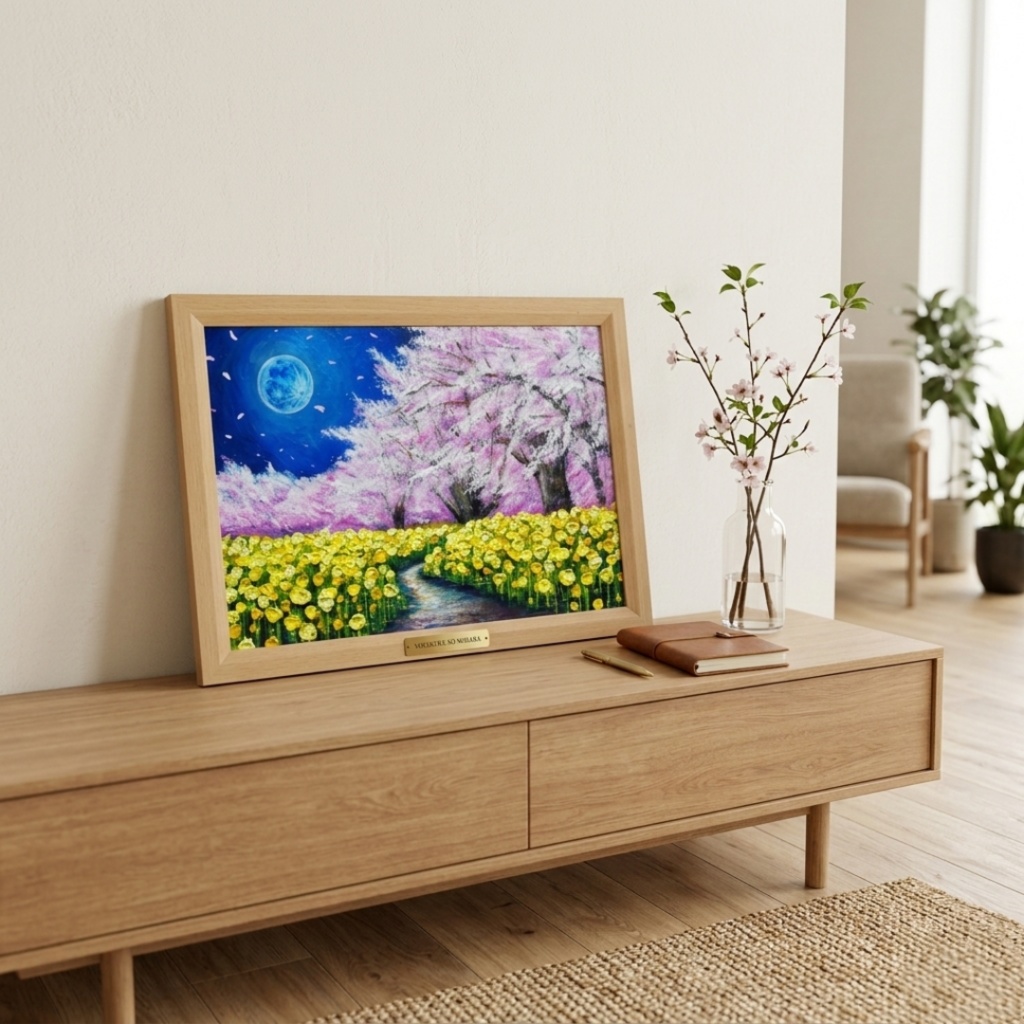 【心癒される春の夜:静寂を照らす月の光】|油彩画 原画 絵画・インテリア・ギフト・ラッピング