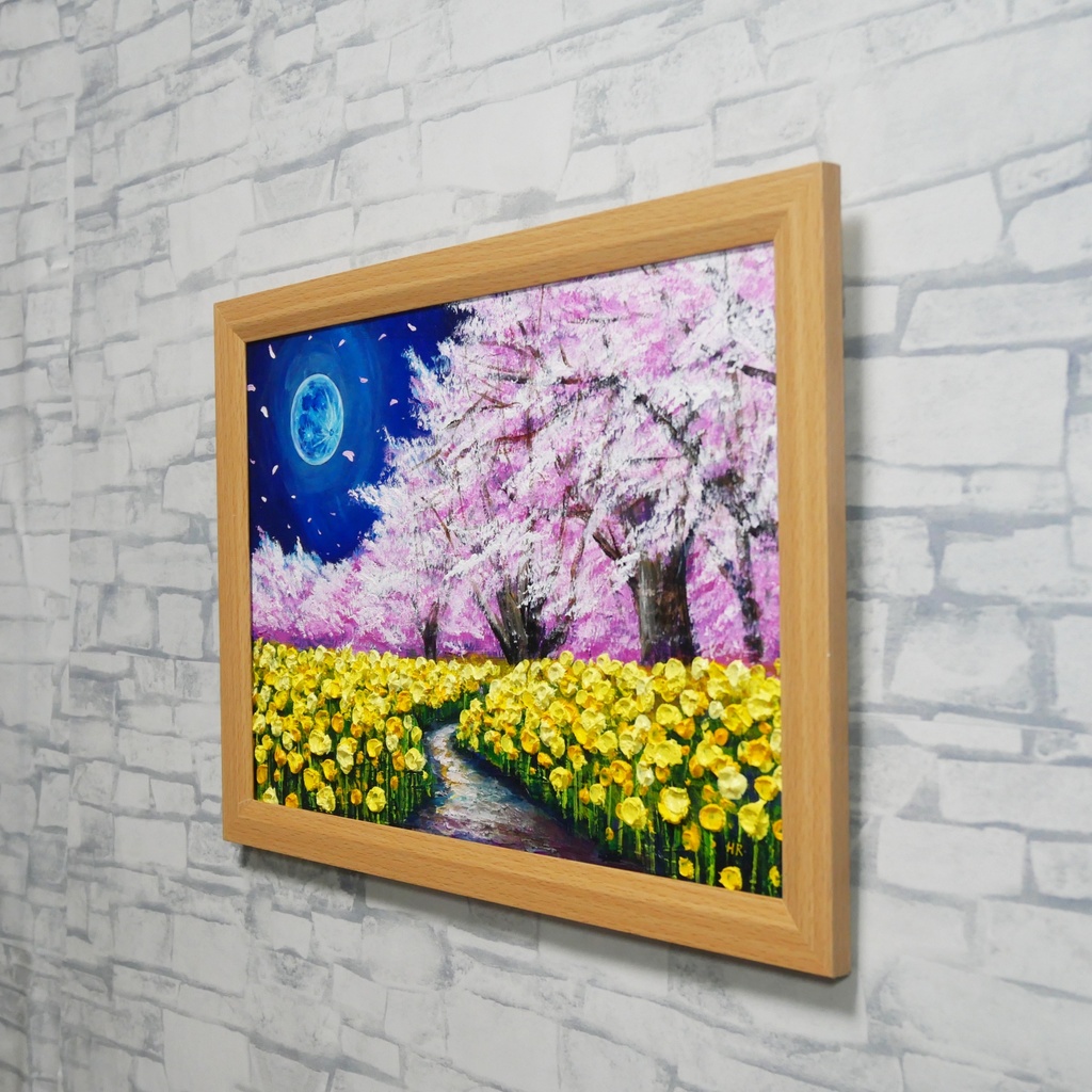 【心癒される春の夜:静寂を照らす月の光】|油彩画 原画 絵画・インテリア・ギフト・ラッピング