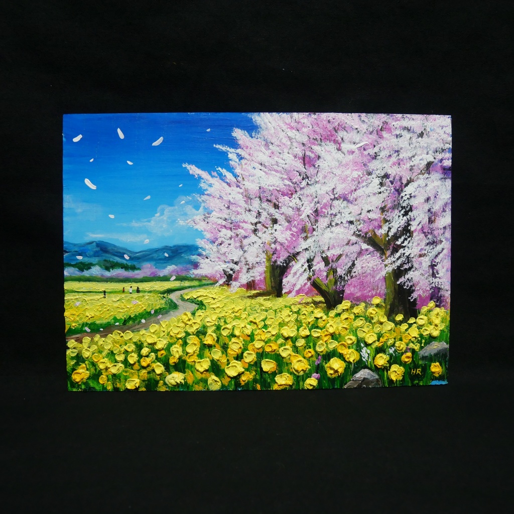 【原画】油彩画「希望の花咲く春の日」 玄関やリビングを飾る花の絵