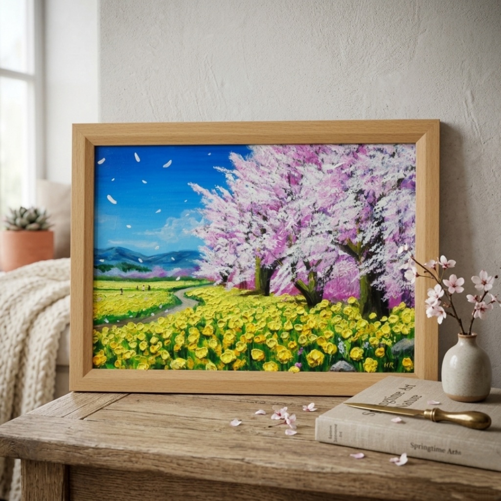 【原画】油彩画「希望の花咲く春の日」 玄関やリビングを飾る花の絵