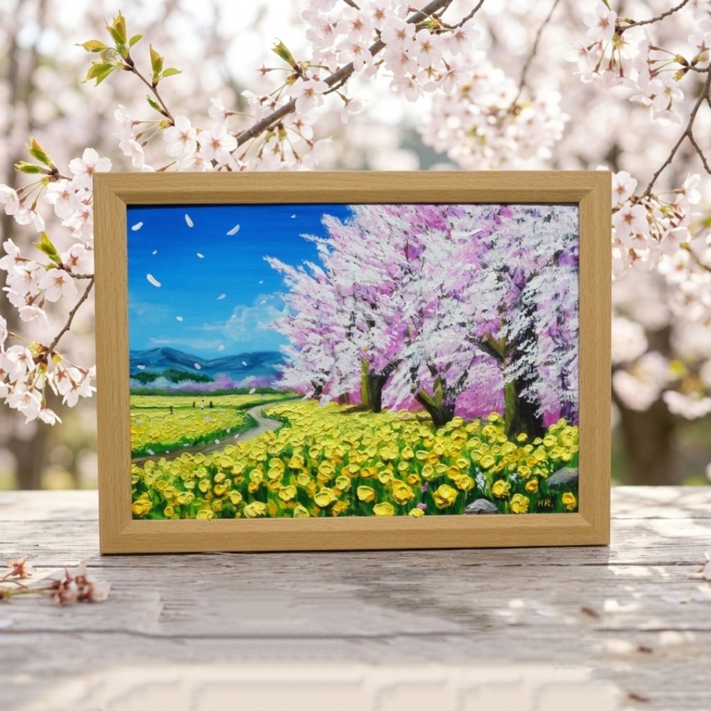 【原画】油彩画「希望の花咲く春の日」 玄関やリビングを飾る花の絵