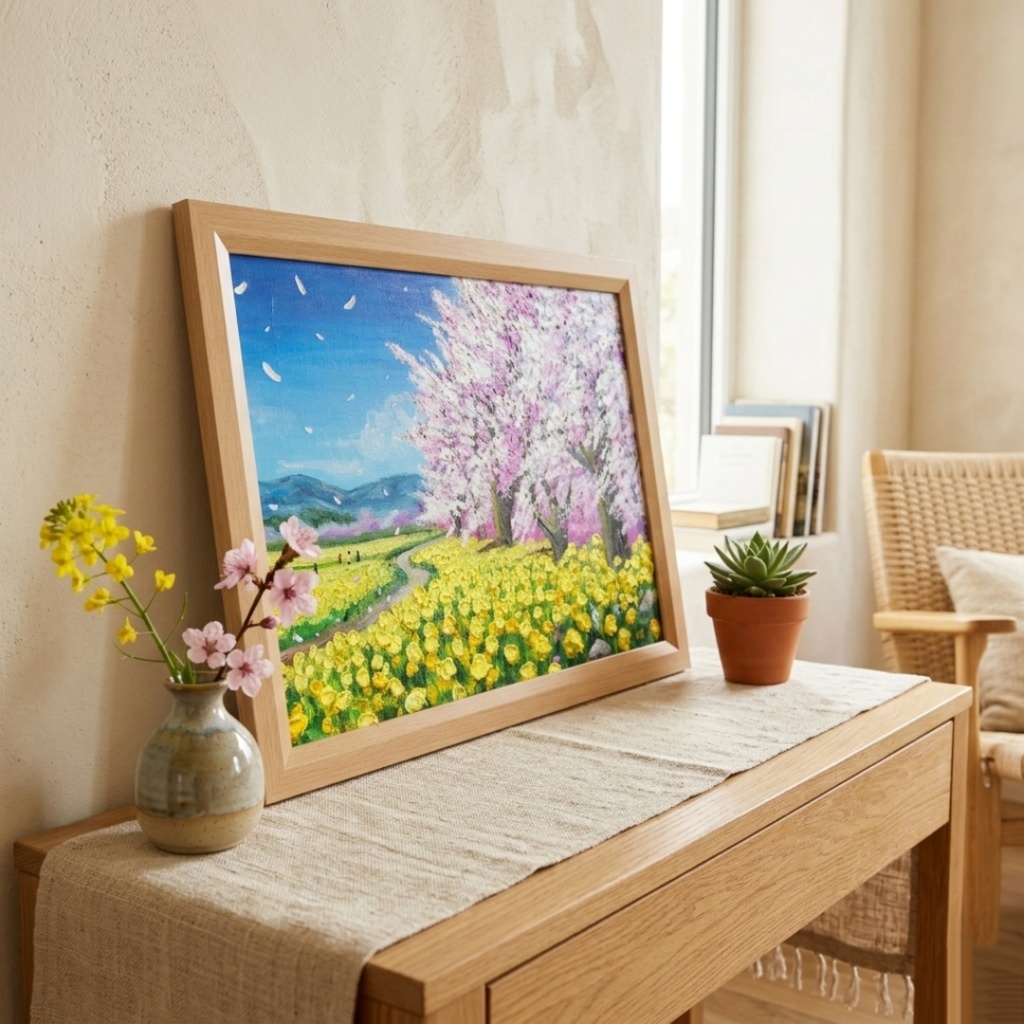 【原画】油彩画「希望の花咲く春の日」 玄関やリビングを飾る花の絵