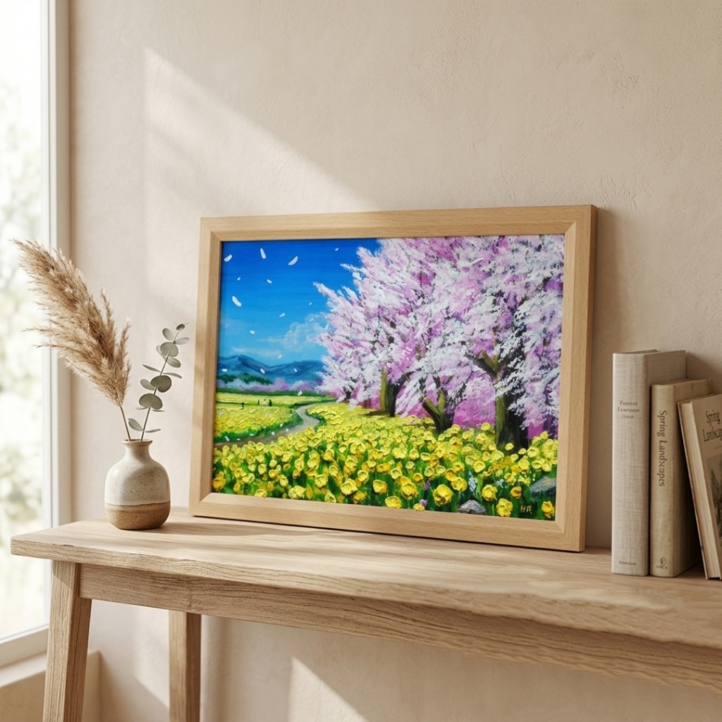 【原画】油彩画「希望の花咲く春の日」 玄関やリビングを飾る花の絵