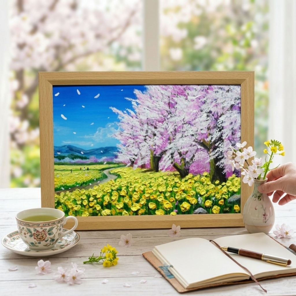 【原画】油彩画「希望の花咲く春の日」 玄関やリビングを飾る花の絵