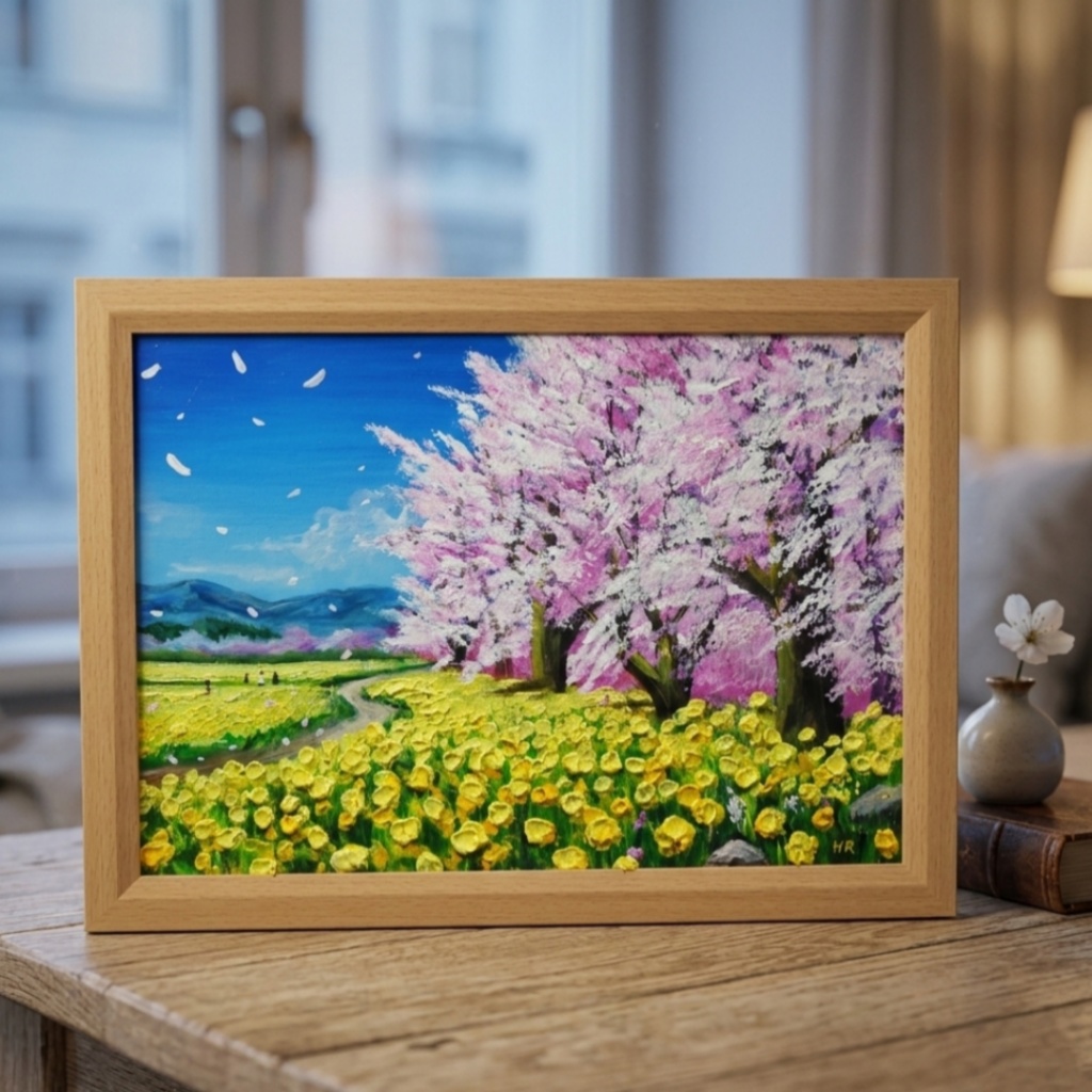 【原画】油彩画「希望の花咲く春の日」 玄関やリビングを飾る花の絵