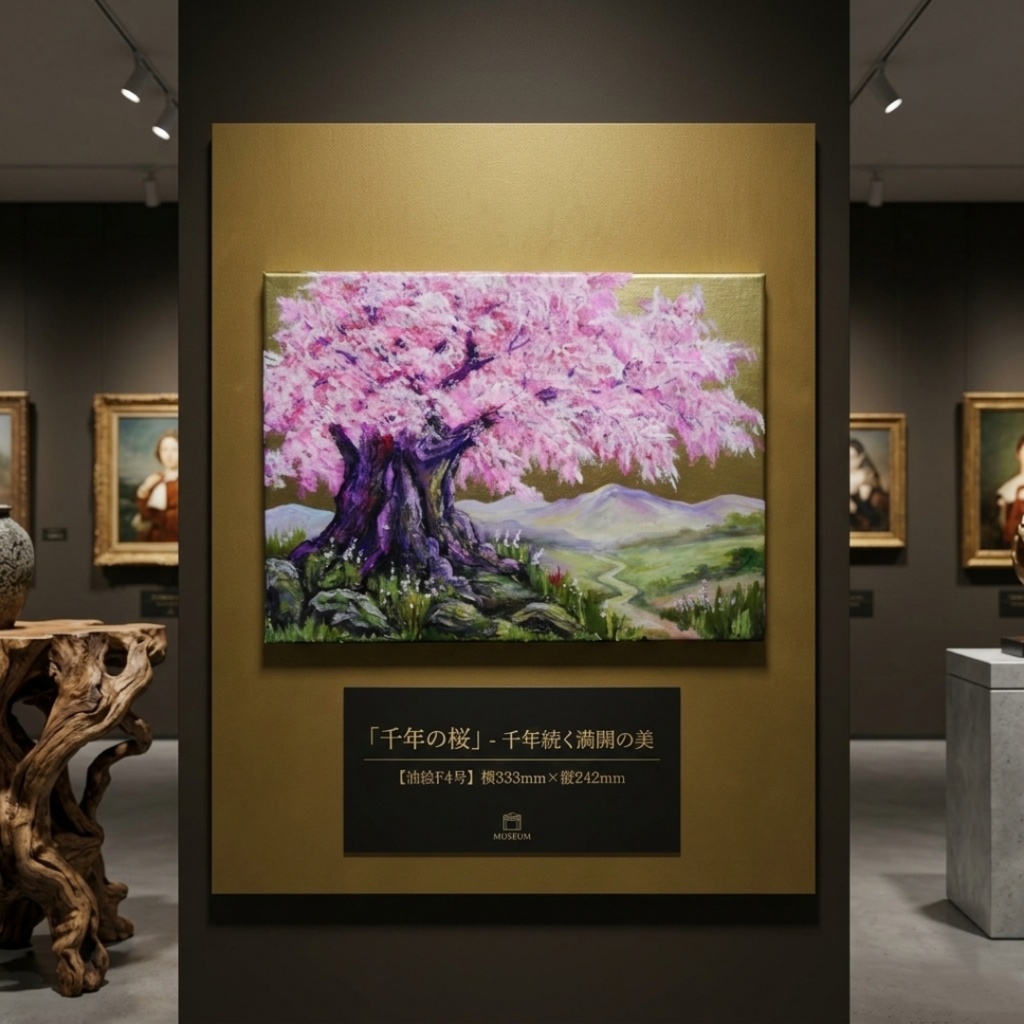 油絵 原画【千年の桜】春の風景画・桜の絵|インテリア・絵画