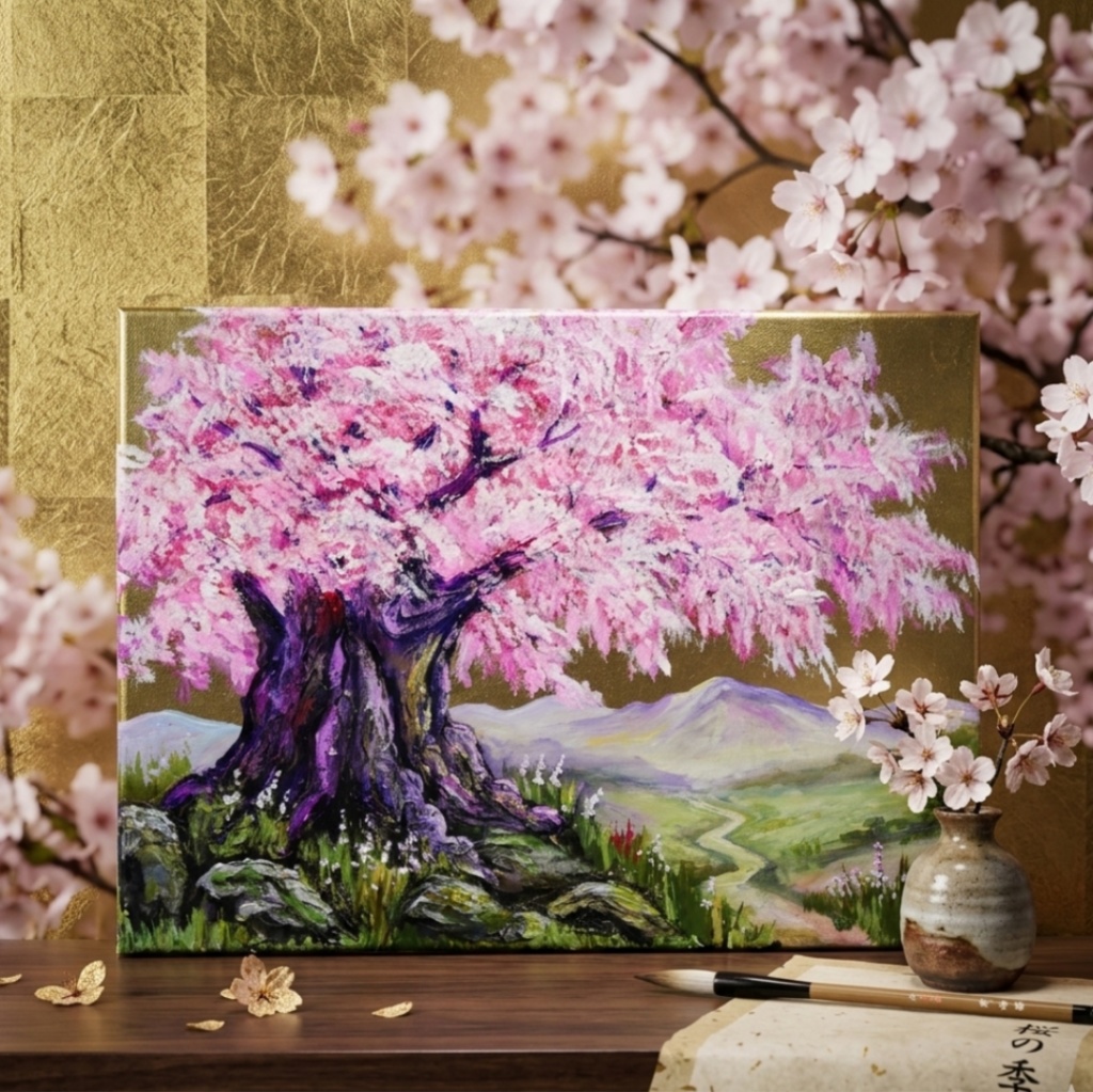 油絵 原画【千年の桜】春の風景画・桜の絵｜インテリア・絵画　