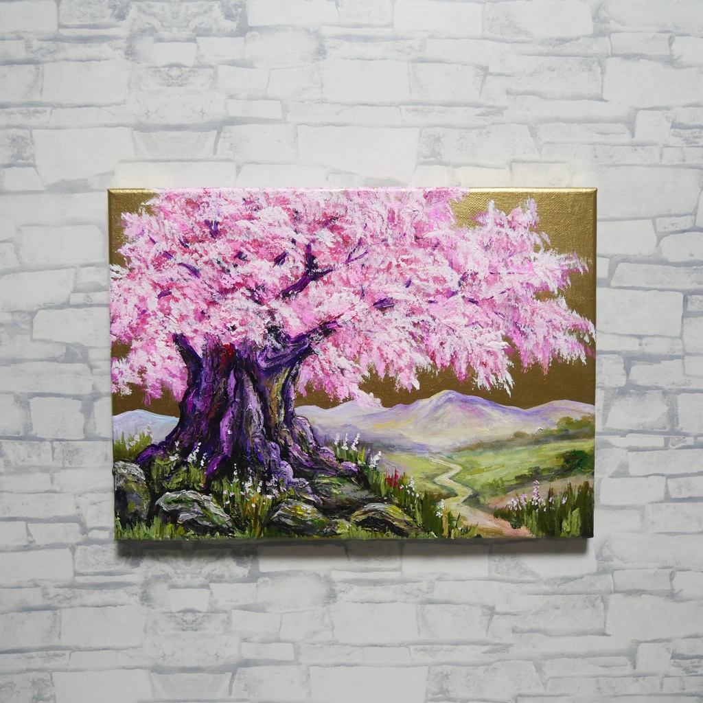 油絵 原画【千年の桜】春の風景画・桜の絵|インテリア・絵画