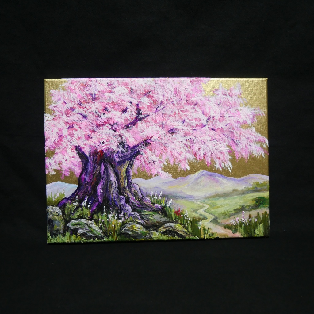 油絵 原画【千年の桜】春の風景画・桜の絵|インテリア・絵画
