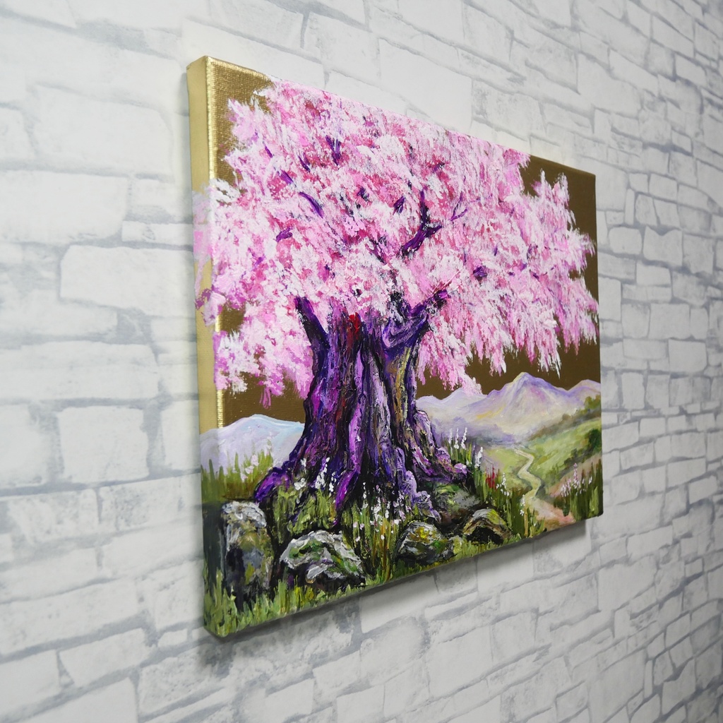 油絵 原画【千年の桜】春の風景画・桜の絵|インテリア・絵画