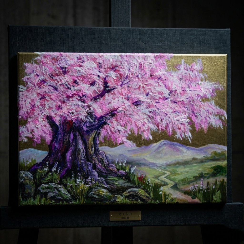 油絵 原画【千年の桜】春の風景画・桜の絵|インテリア・絵画