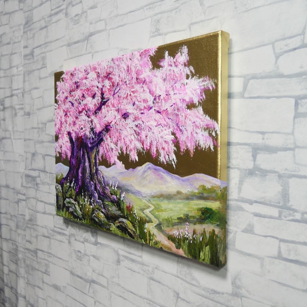 油絵 原画【千年の桜】春の風景画・桜の絵|インテリア・絵画