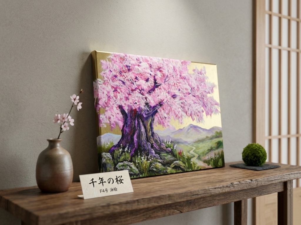 油絵 原画【千年の桜】春の風景画・桜の絵|インテリア・絵画
