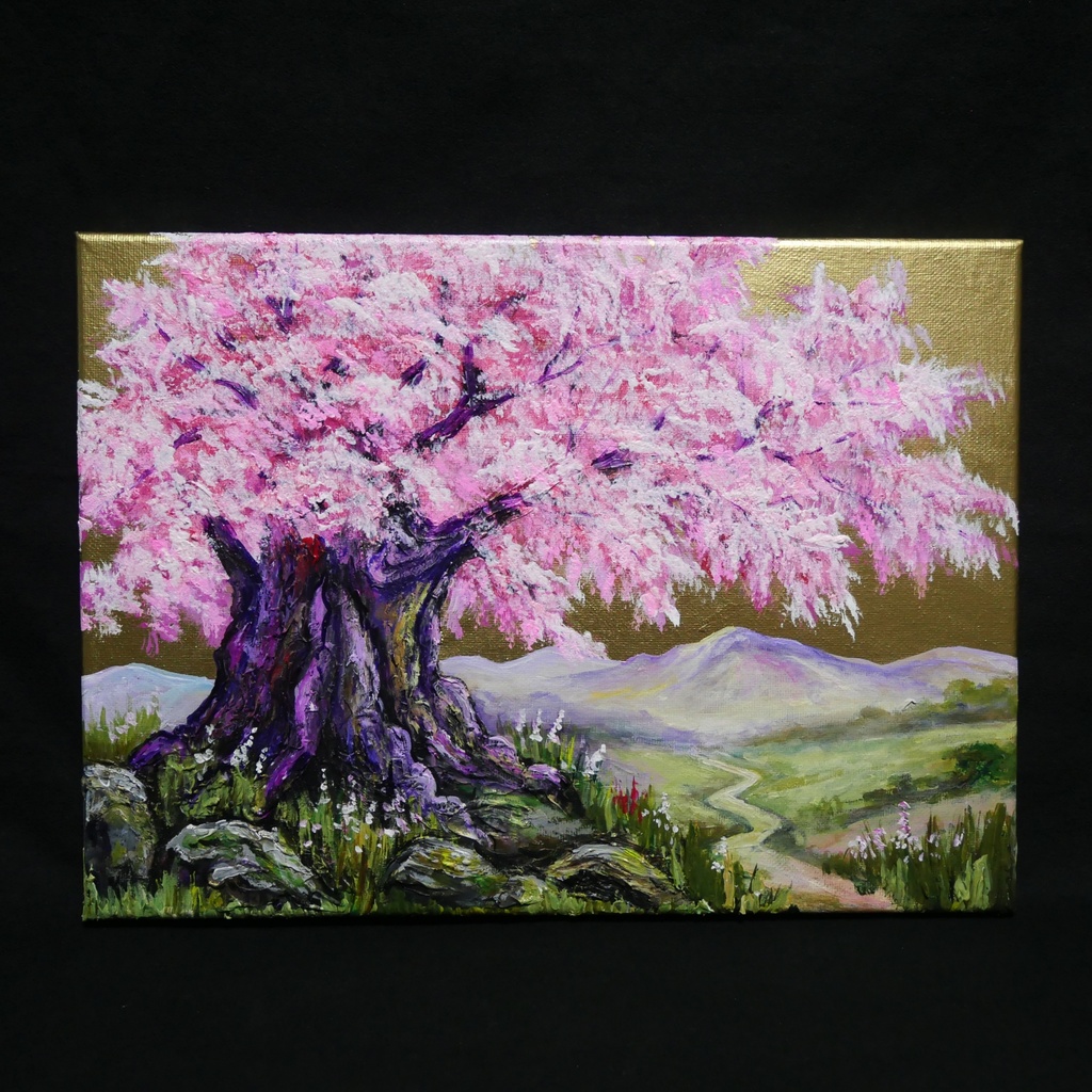 油絵 原画【千年の桜】春の風景画・桜の絵|インテリア・絵画
