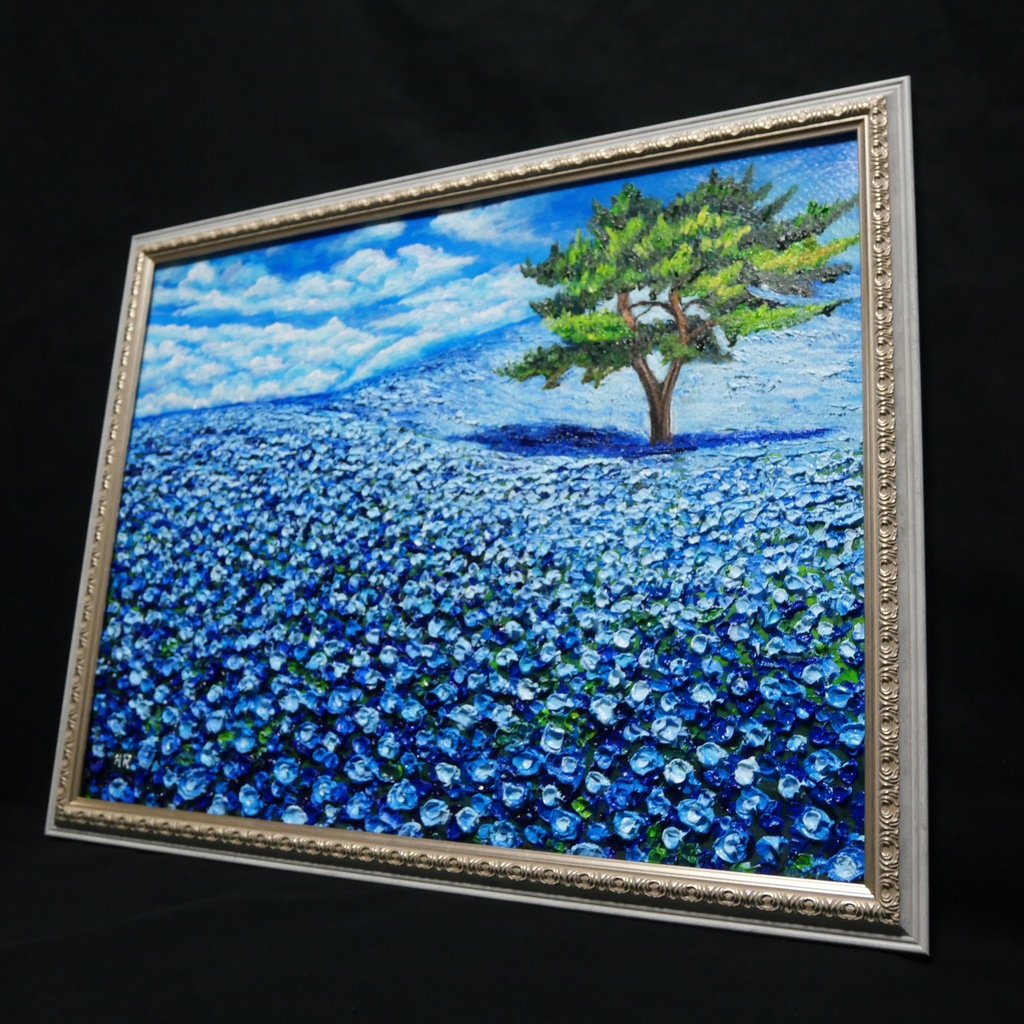 油絵 絵画 原画【幸せを呼ぶネモフィラブルー】ネモフィラ 花 青 インテリア 風水 癒し 壁掛け ギフト