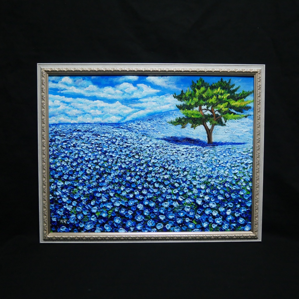 油絵 絵画 原画【幸せを呼ぶネモフィラブルー】ネモフィラ 花 青 インテリア 風水 癒し 壁掛け ギフト