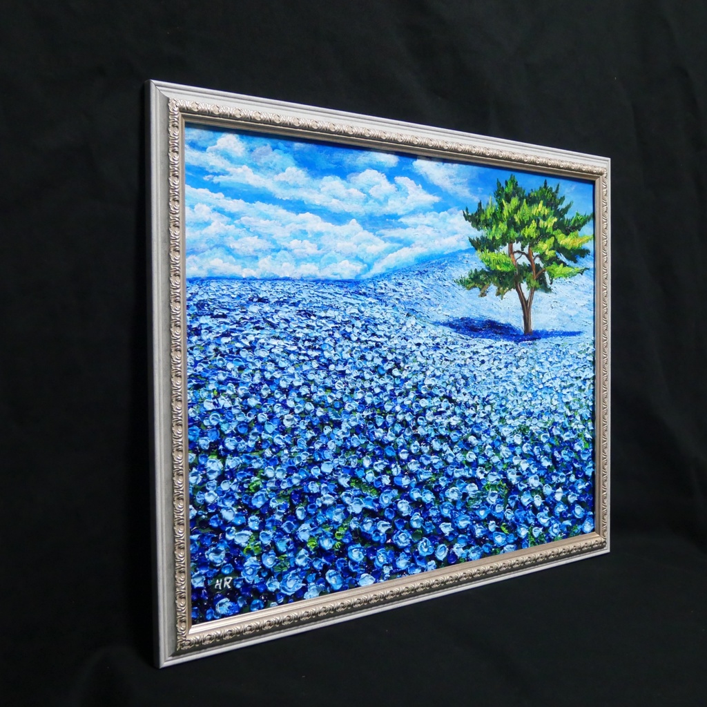 油絵 絵画 原画【幸せを呼ぶネモフィラブルー】ネモフィラ 花 青 インテリア 風水 癒し 壁掛け ギフト