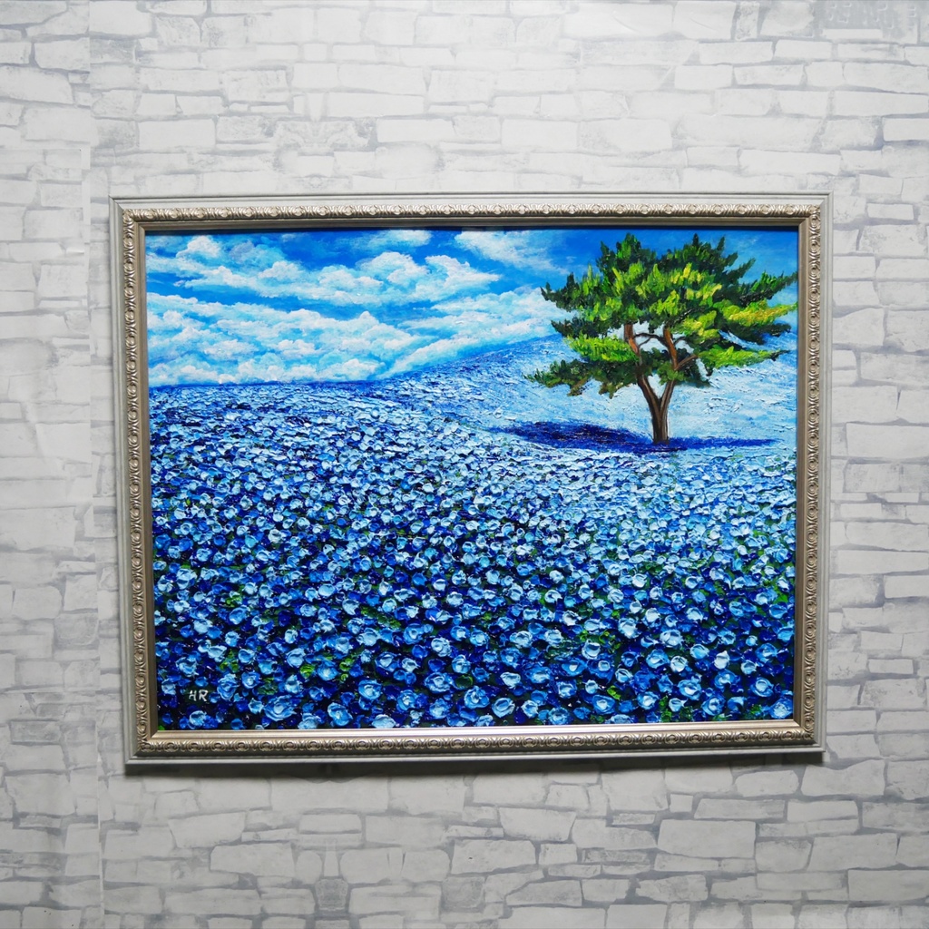 油絵 絵画 原画【幸せを呼ぶネモフィラブルー】ネモフィラ 花 青 インテリア 風水 癒し 壁掛け ギフト