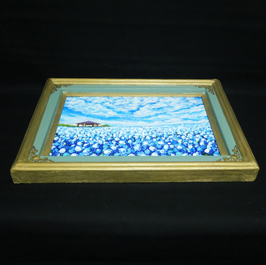 【油絵 原画】ネモフィラの花畑 海の中道「100万本の青」絵画 インテリア