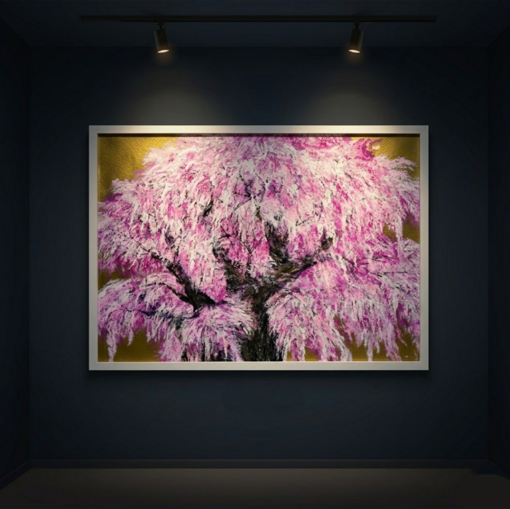 【油絵/一点物】至福の輝き『黄金に輝く桜の大樹』