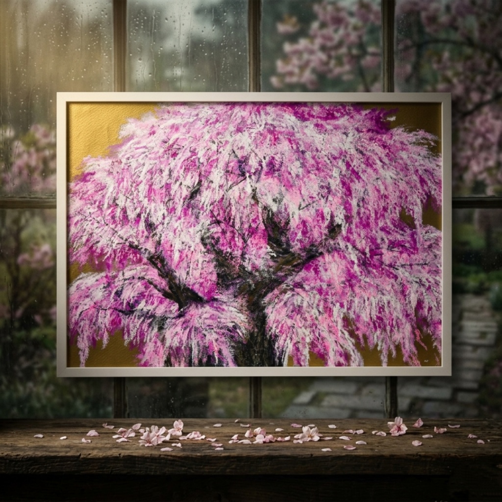 【油絵/一点物】至福の輝き『黄金に輝く桜の大樹』