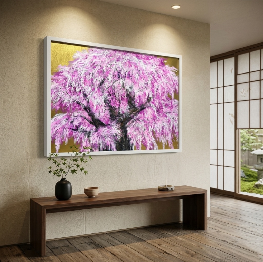 【油絵/一点物】至福の輝き『黄金に輝く桜の大樹』