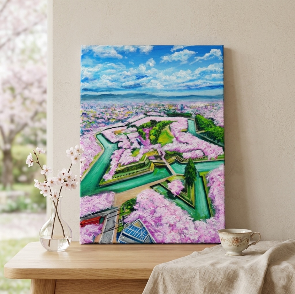 油絵 原画『北の大地に咲く、桃色の星』一点物 油彩画 絵画 風景画 壁掛けキャンバス F4号