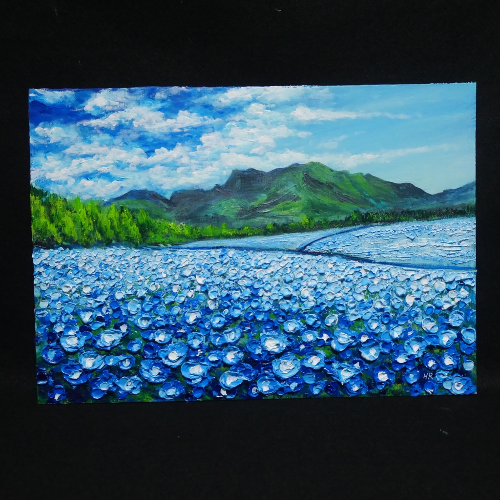 油彩画【幸せを運ぶネモフィラの花園】原画一点物・インテリア・ギフト・ラッピング
