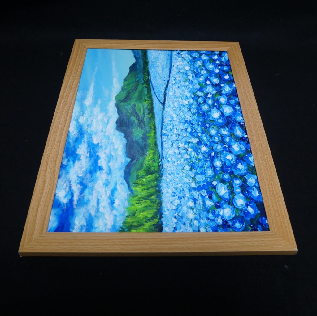 油彩画【幸せを運ぶネモフィラの花園】原画一点物・インテリア・ギフト・ラッピング